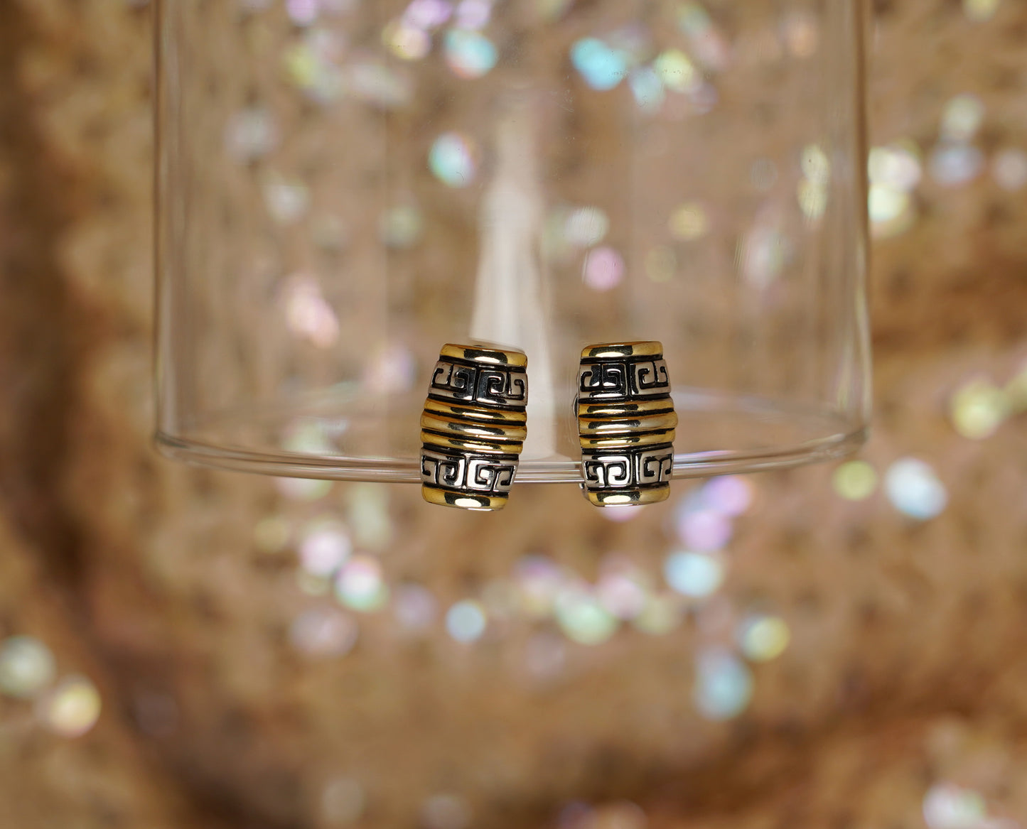 Multi-tone etched barrel earrings