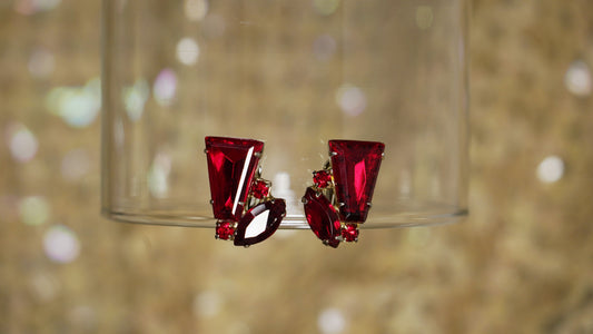 Chunky red rhinestone earrings
