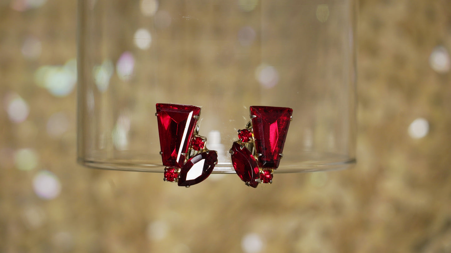 Chunky red rhinestone earrings