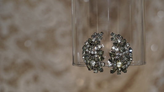 White and gray rhinestone winged earrings