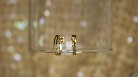 Small gold toned two lane hoop earrings