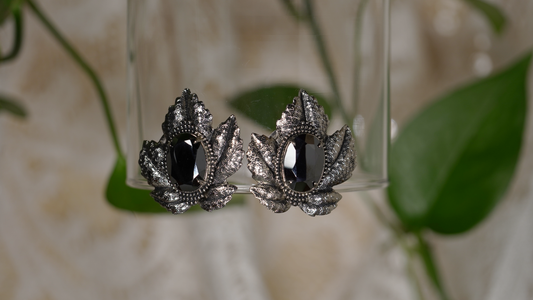 Mirror stone adorned leaves earrings
