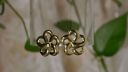 Drawn golden flower earrings